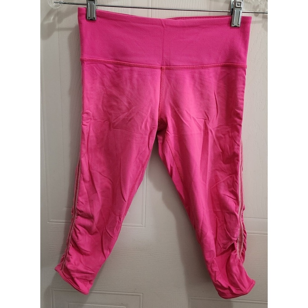 Lululemon Capri Cropped Legging Women's Size 4 Hot Pink Hidden Pocket Ruched Leg